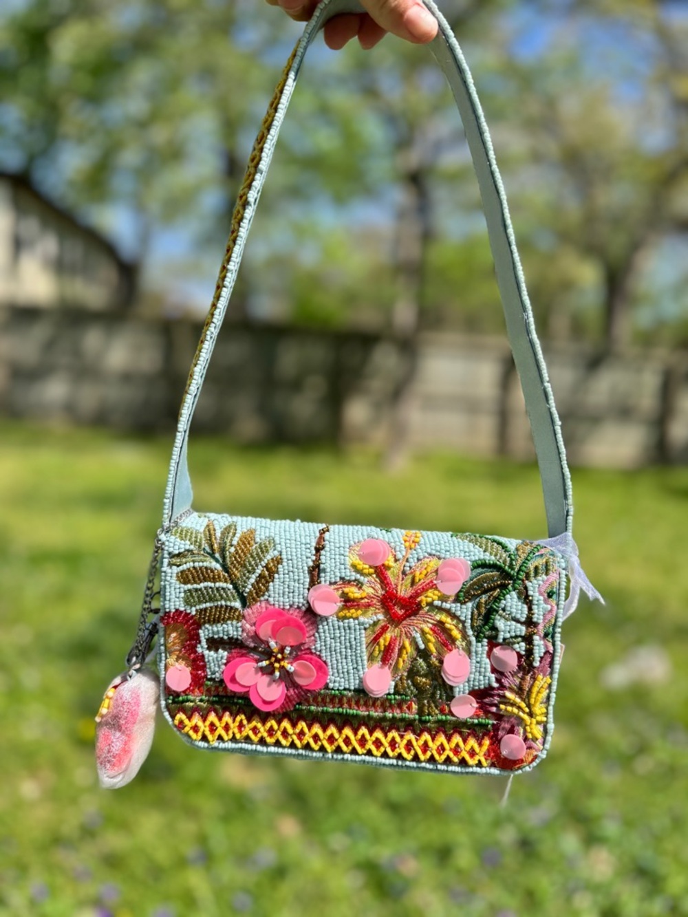 Floral Beaded Shoulder Bag NWT